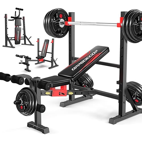 OPPSDECOR 900LBS Foldable Weight Bench with Leg Extension and Leg Curl,Adjustable Bench Press Set with Weight Storage, Strength Training Workout Bench for Home Gym
