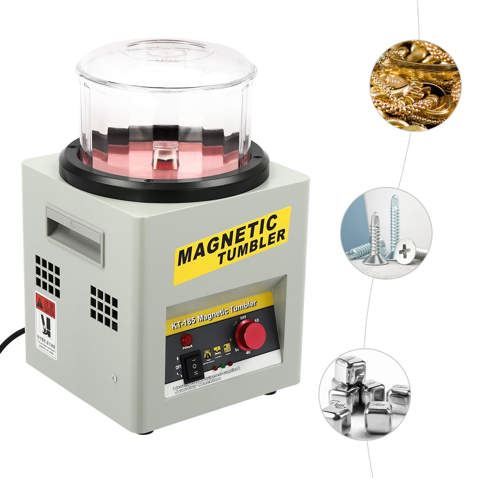 Pulidora magnética de rodillo, máquina de acabado magnético reversible, pulidora de joyas con control de tiempo, adecuada para talleres y pequeños proyectos de joyería