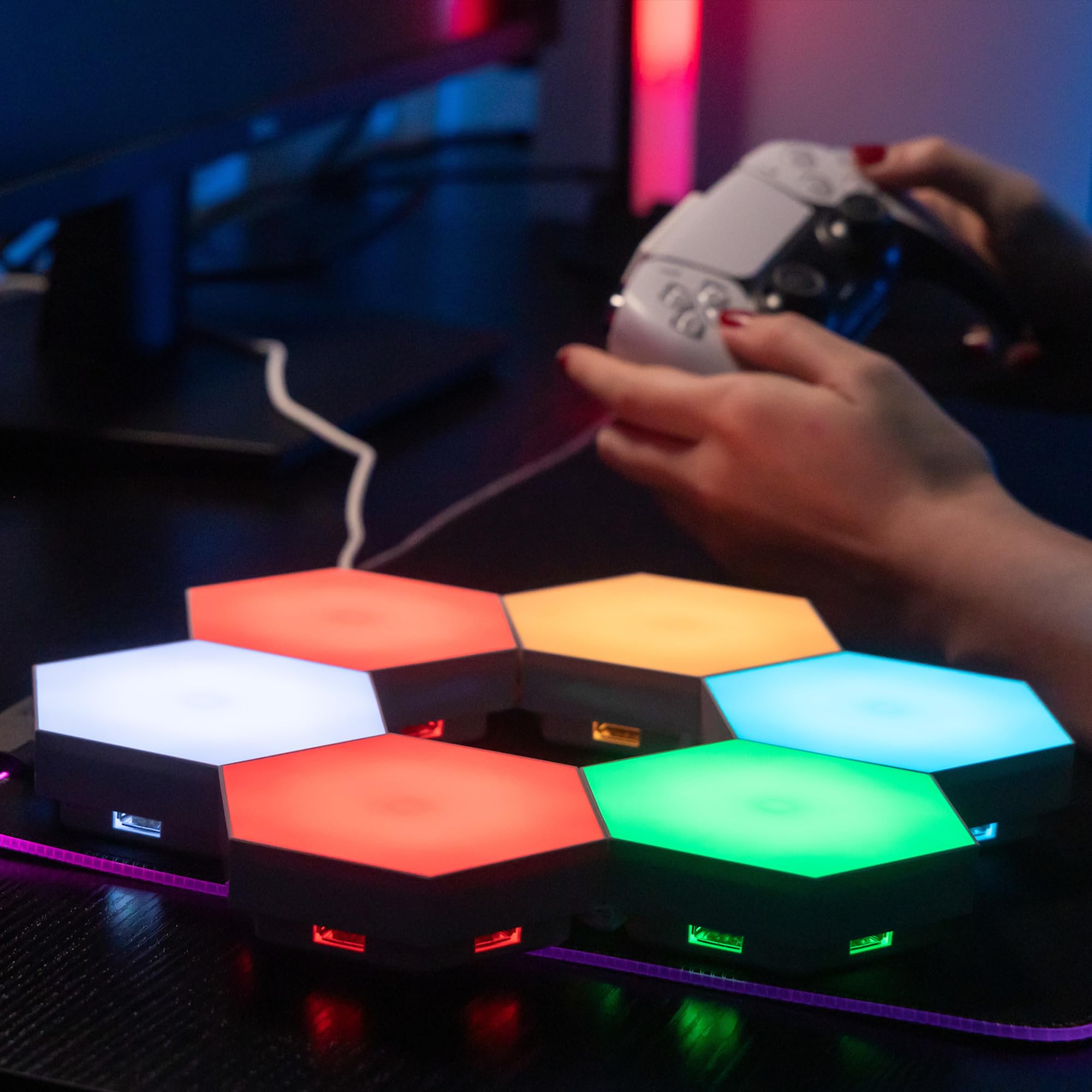 Numskull 6-Piece LED Hexagon Gaming Light Panels, Colour Changing Ambient Lighting via Touch - Image 4