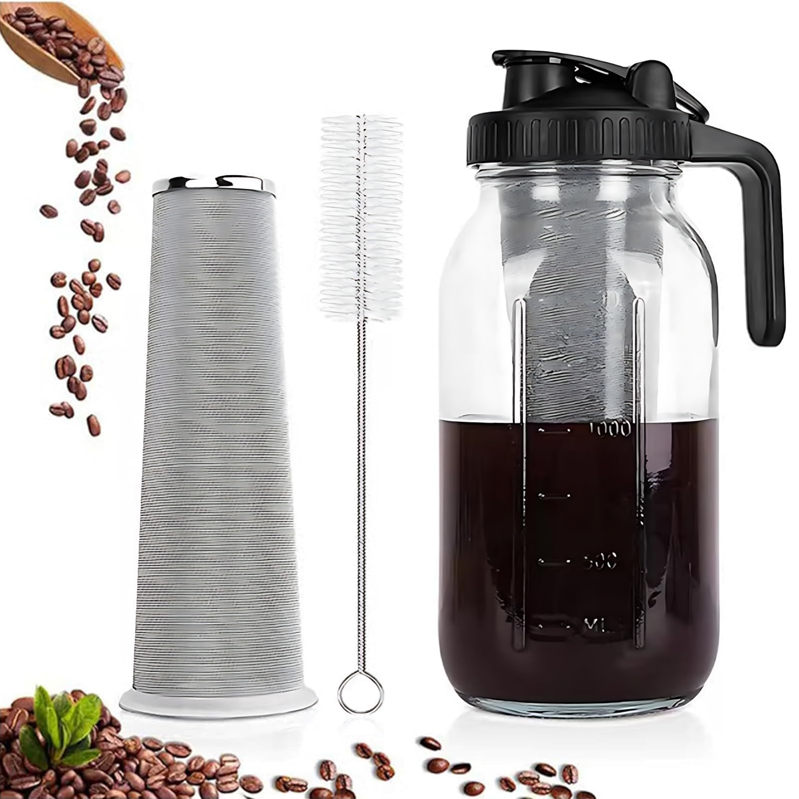 Cafetière à infusion froide 2 L en acier inoxydable pour café glacé et thé glacé