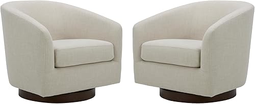 Miniatura 24 de CHITA - Silla decorativa giratoria con diseño de barril tapizada, certificada FSC, para sala de estar, completamente ensamblada, beige lino Lino