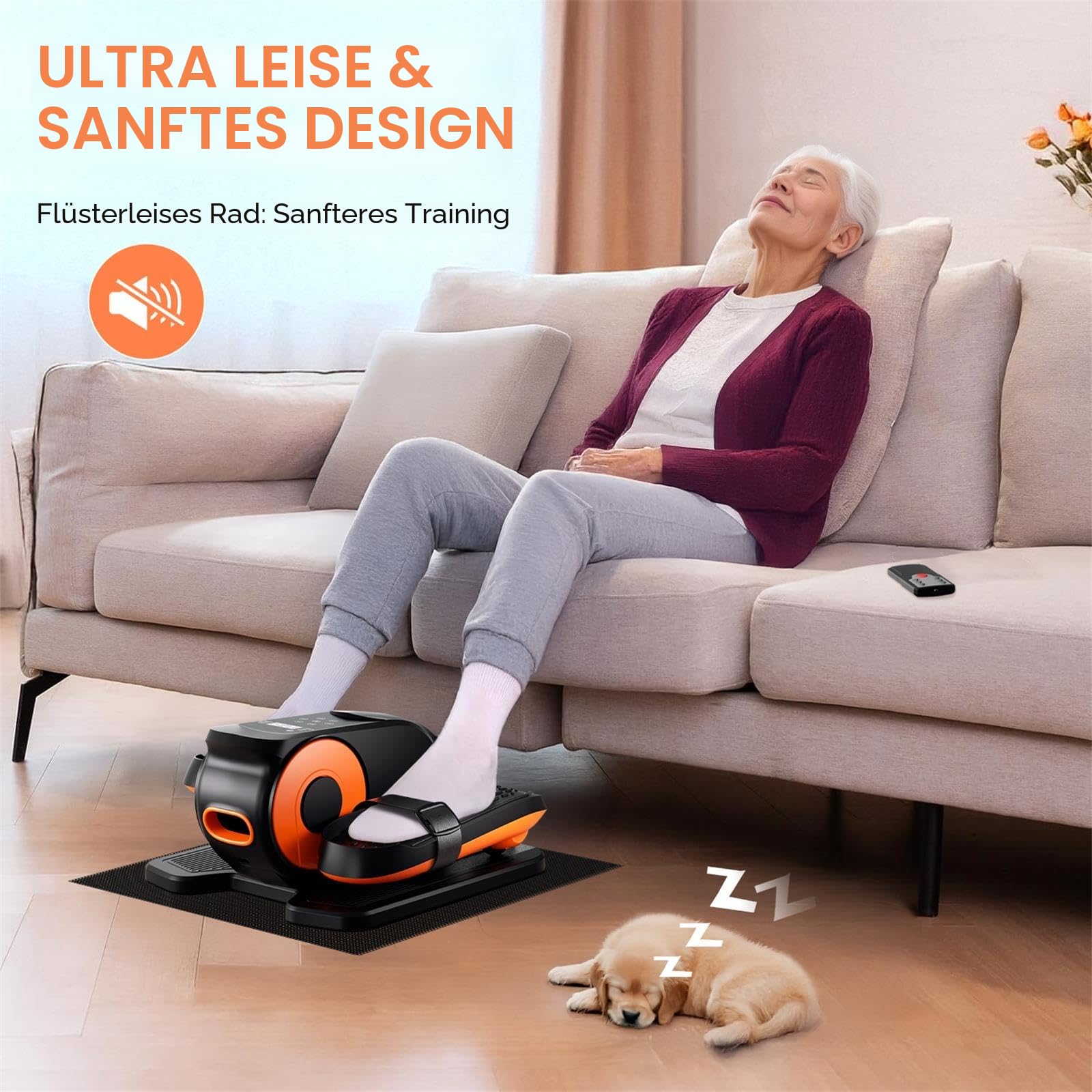 Morelax Mini Ellipsentrainer, Untertisch Elektrischer Crosstrainer, Leiser Pedaltrainer mit Fernbedienung, 12 Geschwindigkeiten