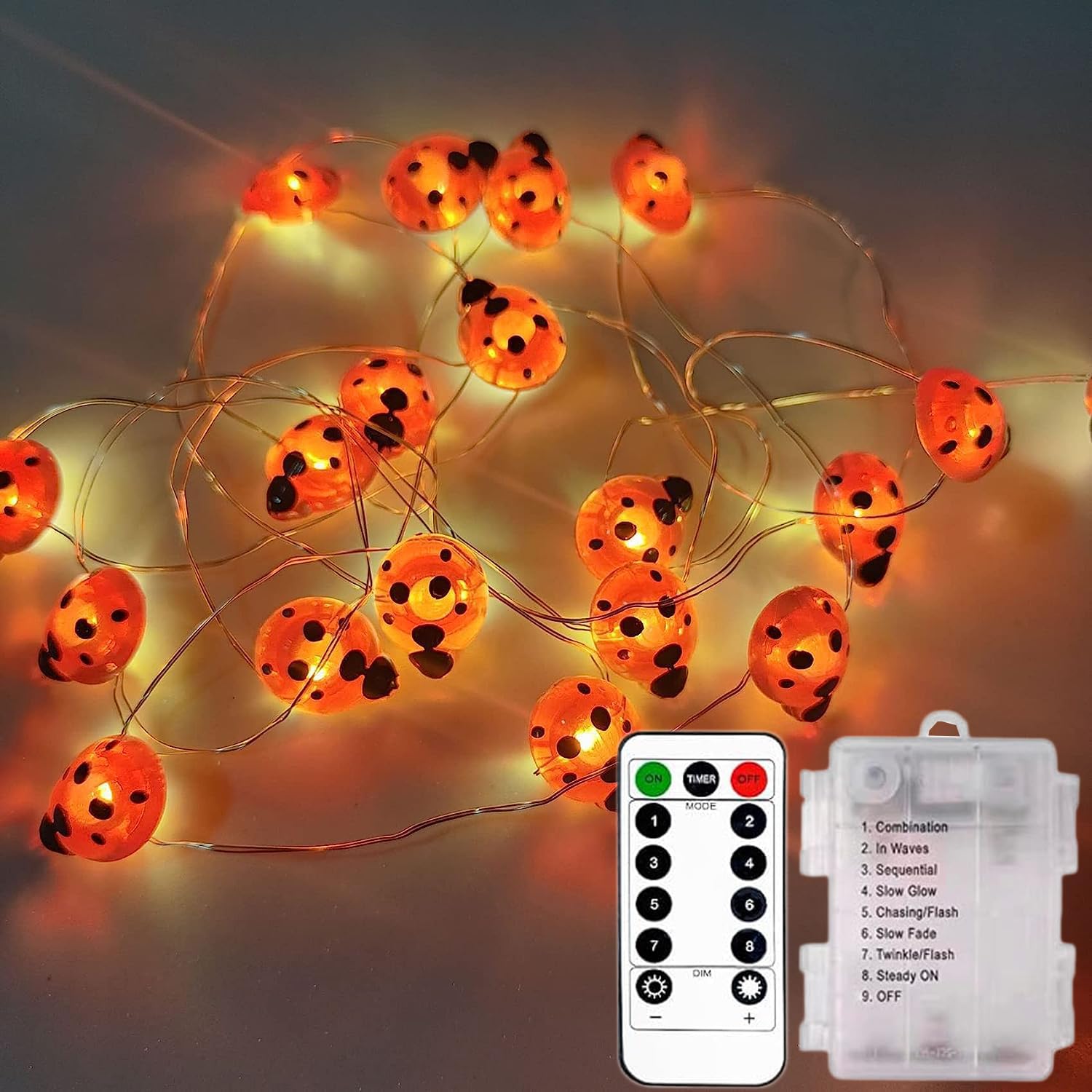 KINGCOO Ladybird Fairy Decorative Lights, 9.8ft 30Led Ladybug Beetles Insects Shaped Copper Wire String Lights Battery Operated with Remote for Bedroom Garden Chrismas Wedding Party Summer Decor — image 1