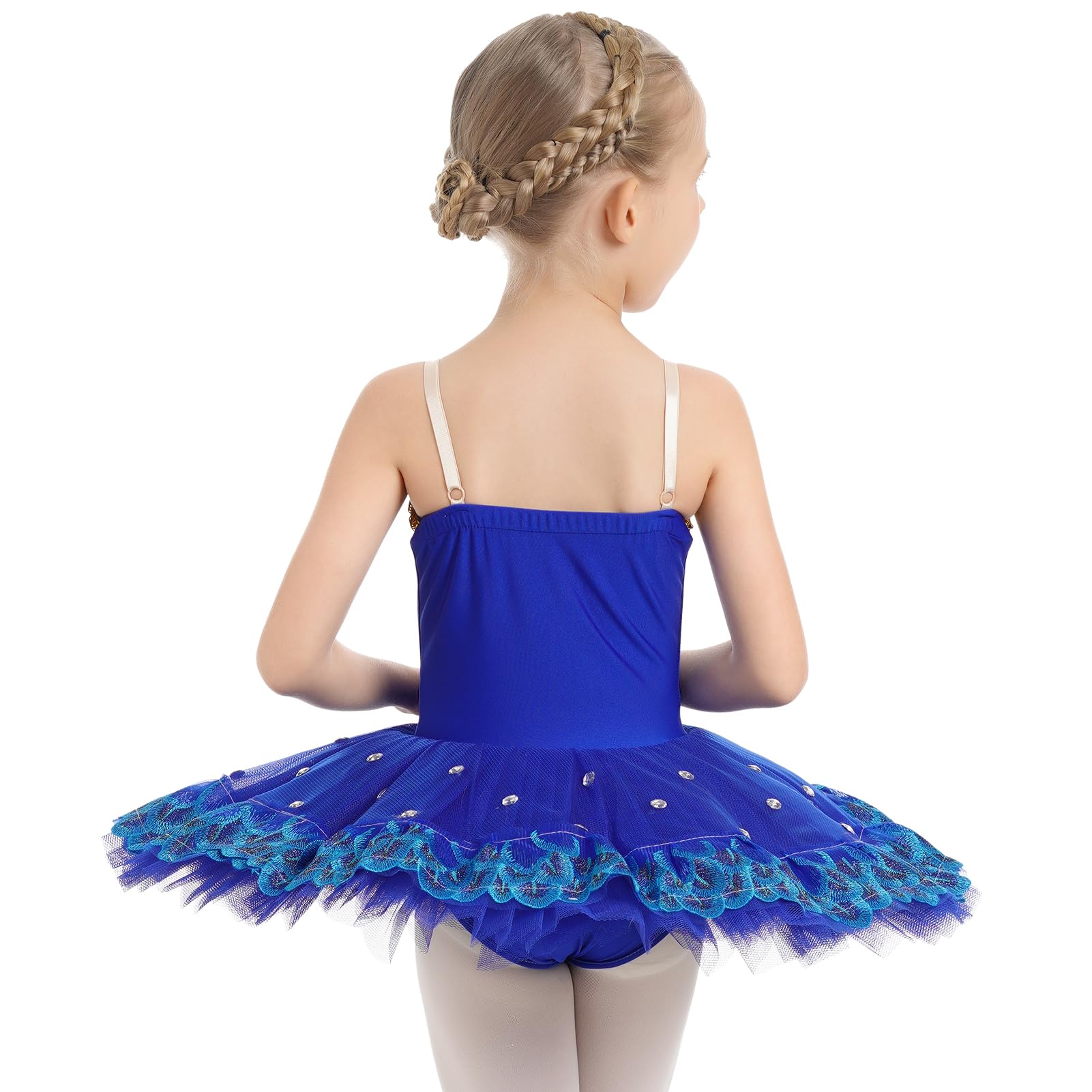 IBTOM CASTLE Fille sans Manches Robe Ballet Brodée de Plumes Justaucorps Gymnastique Patinage Ballet Tutu Costume de Danse Enfant Ballerina 4-14 Ans