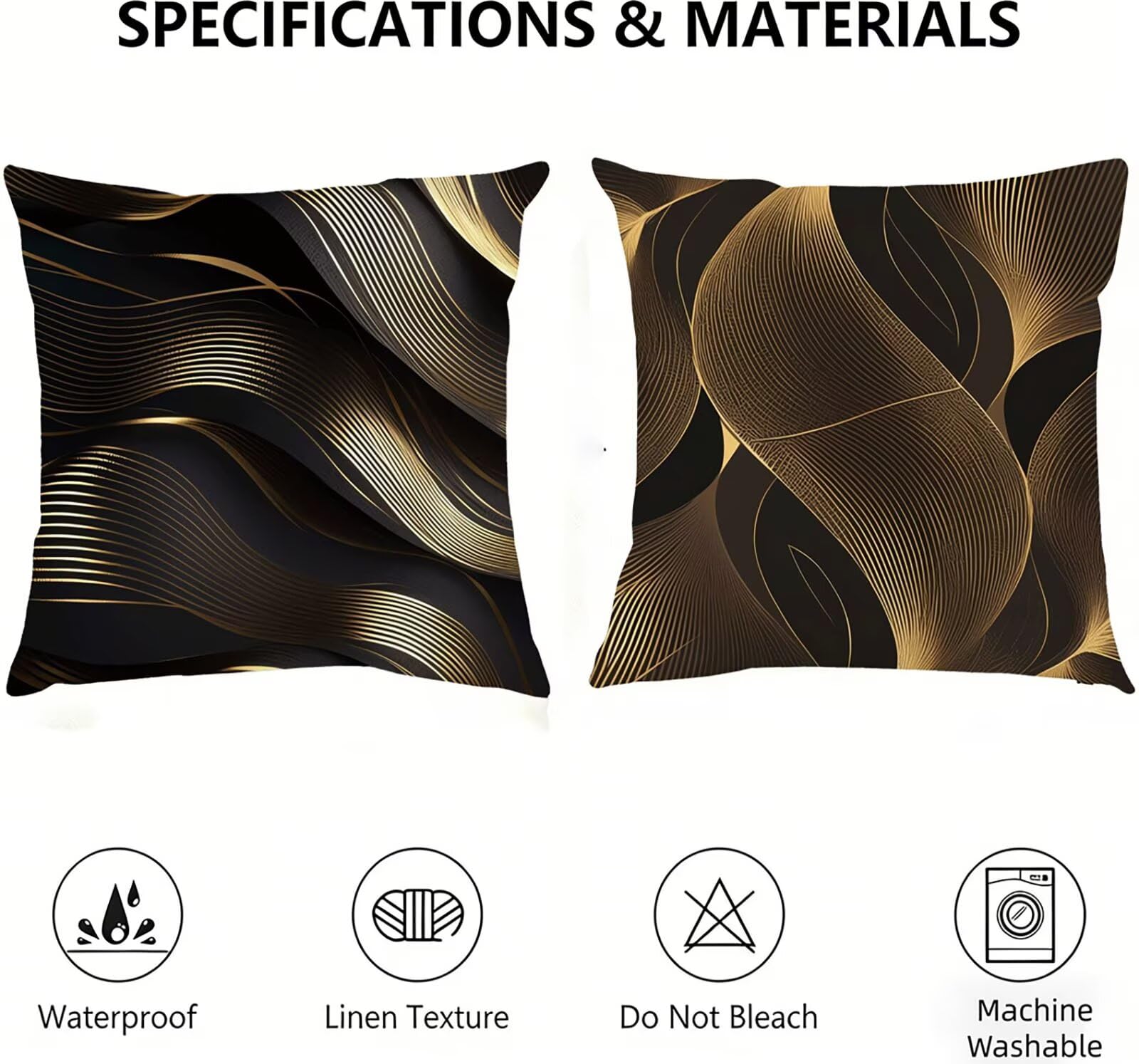 Generisch Outdoor Kissen Wetterfest 60x60cm Schwarz Dekokissen Kissenbezüge Linie Kissenhülle Sommer Sofakissen für Wohnzimmer Schlafzimmer Garten Dekorative 2er Set. P-4184