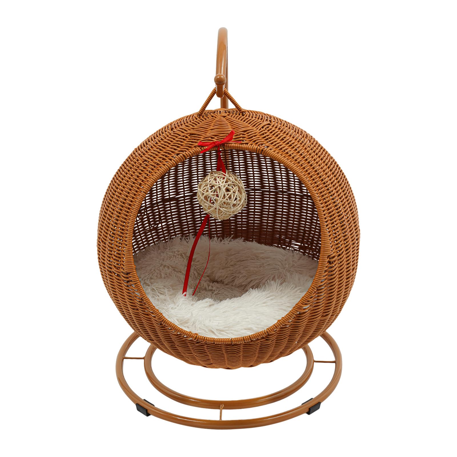 Cama para gatos, columpio, silla para interiores, cesta para gatos con cojín suave, pelota de juego para gatos, tabla de rascar para gatos, ratán sintético, capacidad de carga 7,5 kg