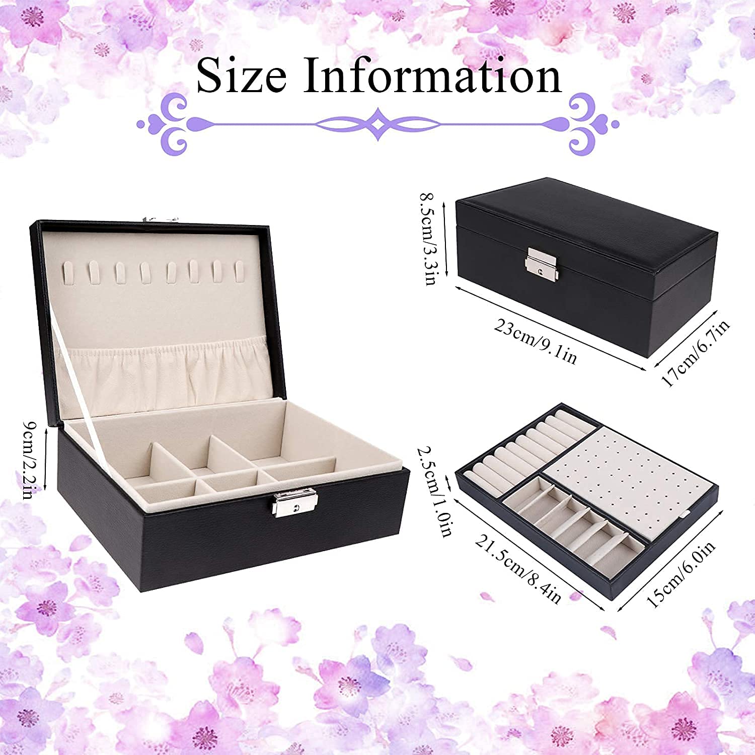 Schmuckschatulle, große kreative Schmuckschatulle für Damen und Mädchen, doppelschichtig, abschließbar, PU-Leder, Schmuck-Organizer, Aufbewahrungskoffer mit abnehmbarer Trennwand,