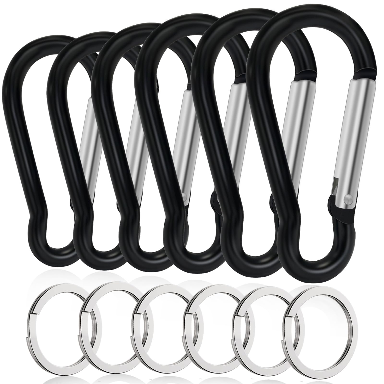 6PCS Carabiners, LDJZON Aluminum Carabiner Clip Spring Snap Hook with 6PCS Keyrings Keychain Hook for Keys, Backbag, Camping Lamp,Water Bottle