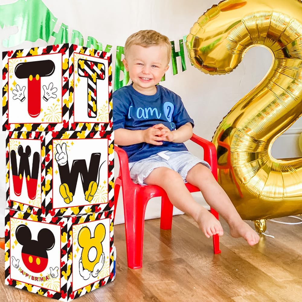 TONIFUL Red Yellow Black Cartoon Mouse 2nd Birthday Party Decor Bundle