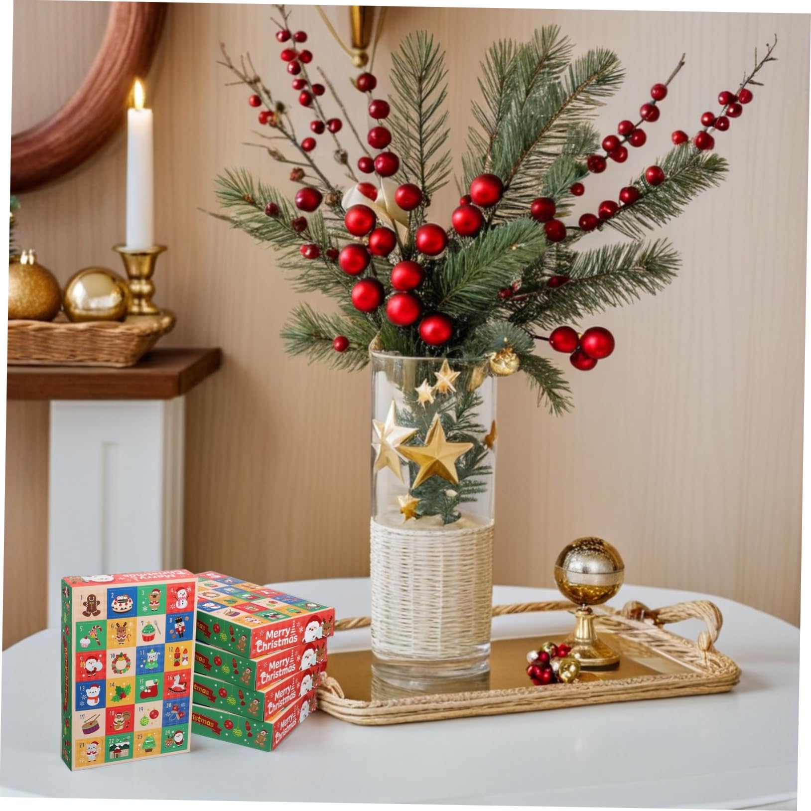 UKCOCO 5 Pezzi Scatole Avvento in Carta per Regali di Natale Dessert Dolcetti e Bomboniere Scomparti per Imballaggio e Fai da Te Contenitori Natalizi per Dolci e Piccole Torte