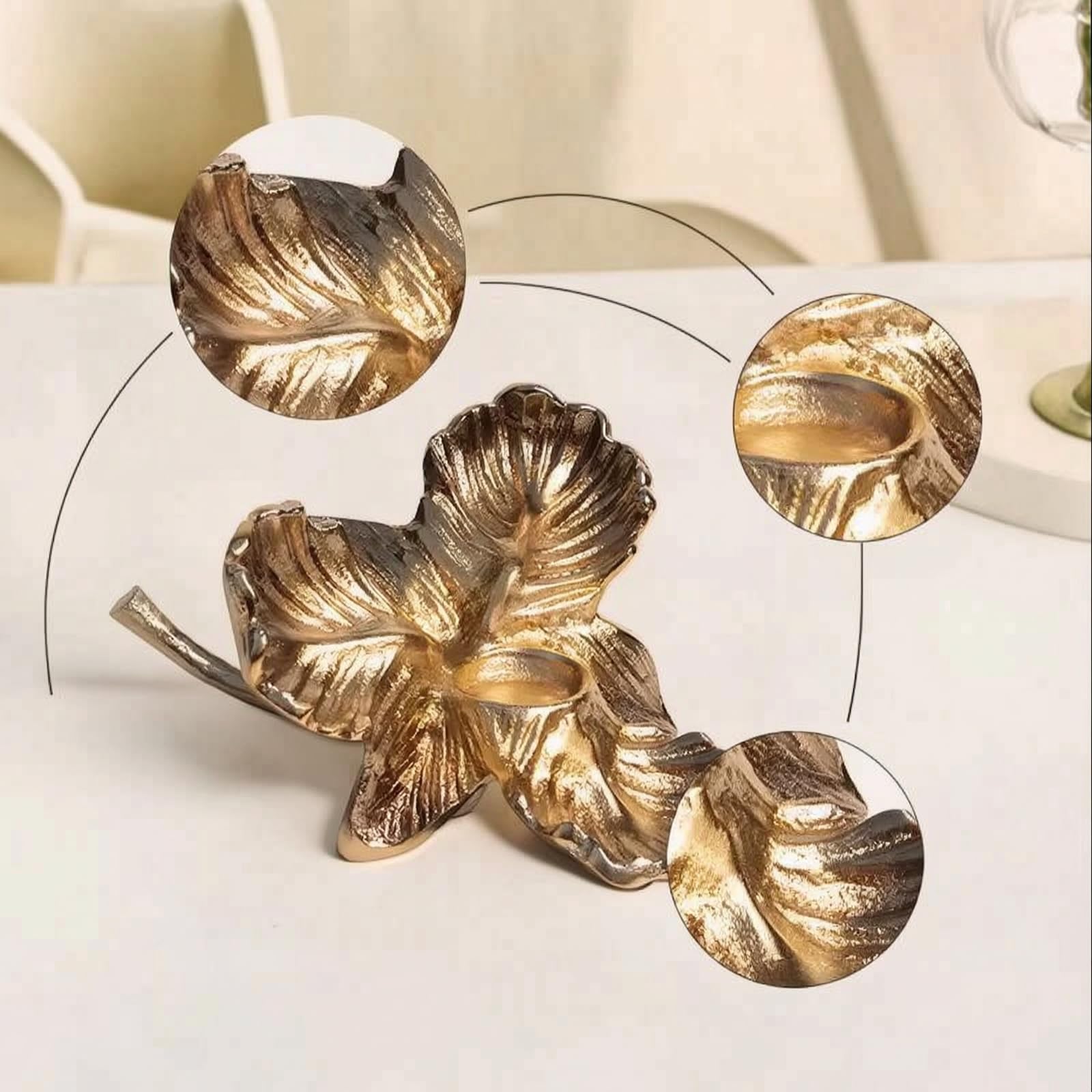 Portavelas Aluminio Artístico Canlabro con Pájaro Vintage Canlabros para Mesa, Salón, Dorado, Grande 28 24 H12cm