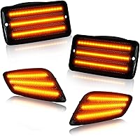 BESTVIEW Smoked Amber LED Front Turn Signal & Side Marker Lights for 1997-2006 Jeep Wrangler TJ - 4pc Kit, 5X Brighter, IP67 Waterproof