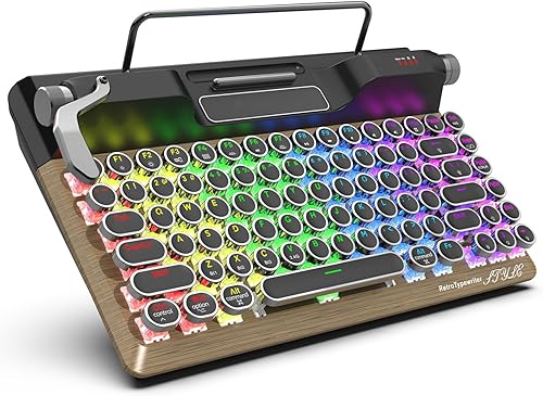 Zopsc Retro Typewriter Mechanical Keyboard, 84 Keys Wireless 2.4G and Bluetooth 5.0, RGB Backlit, Blue Switches, Hot Swappable, with PU Leather