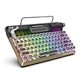 Vvikizy Retro Typewriter Mechanical Keyboard, 84 Keys Wireless Blue Tooth 5.0 RGB Backlit Hot Swappable Blue Switches with PU Leather Wrist Rest, for PC Laptop Tablet Smartphone