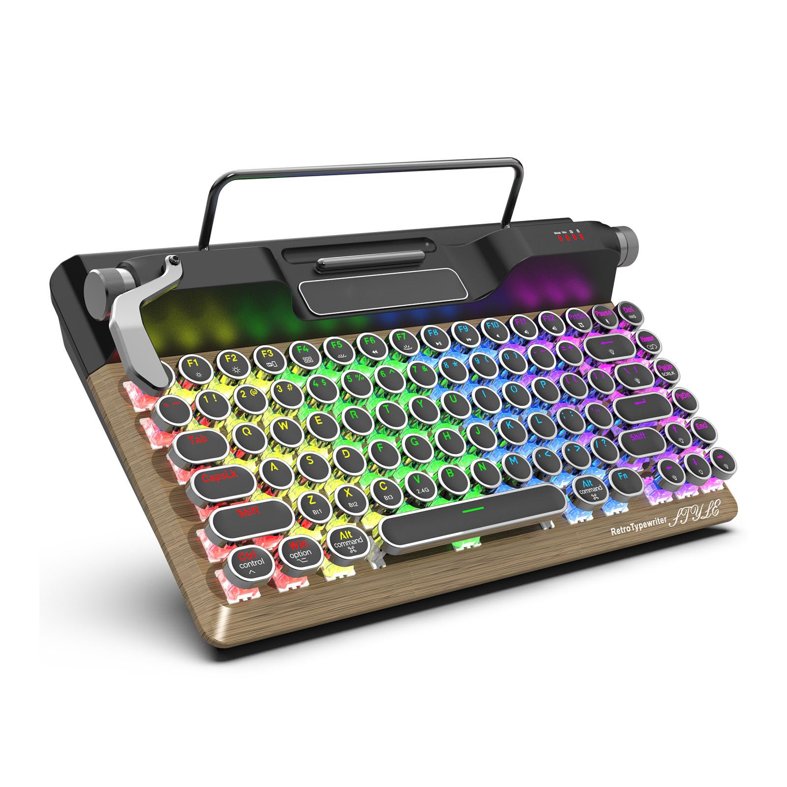 Annadue Bezprzewodowa Klawiatura Retro, Klawiatura Bluetooth 5.0 Vintage z 84 Klawiszami Punkowa Okrągła Keykapa, Podświetlenie RGB, Ergonomiczny Puty