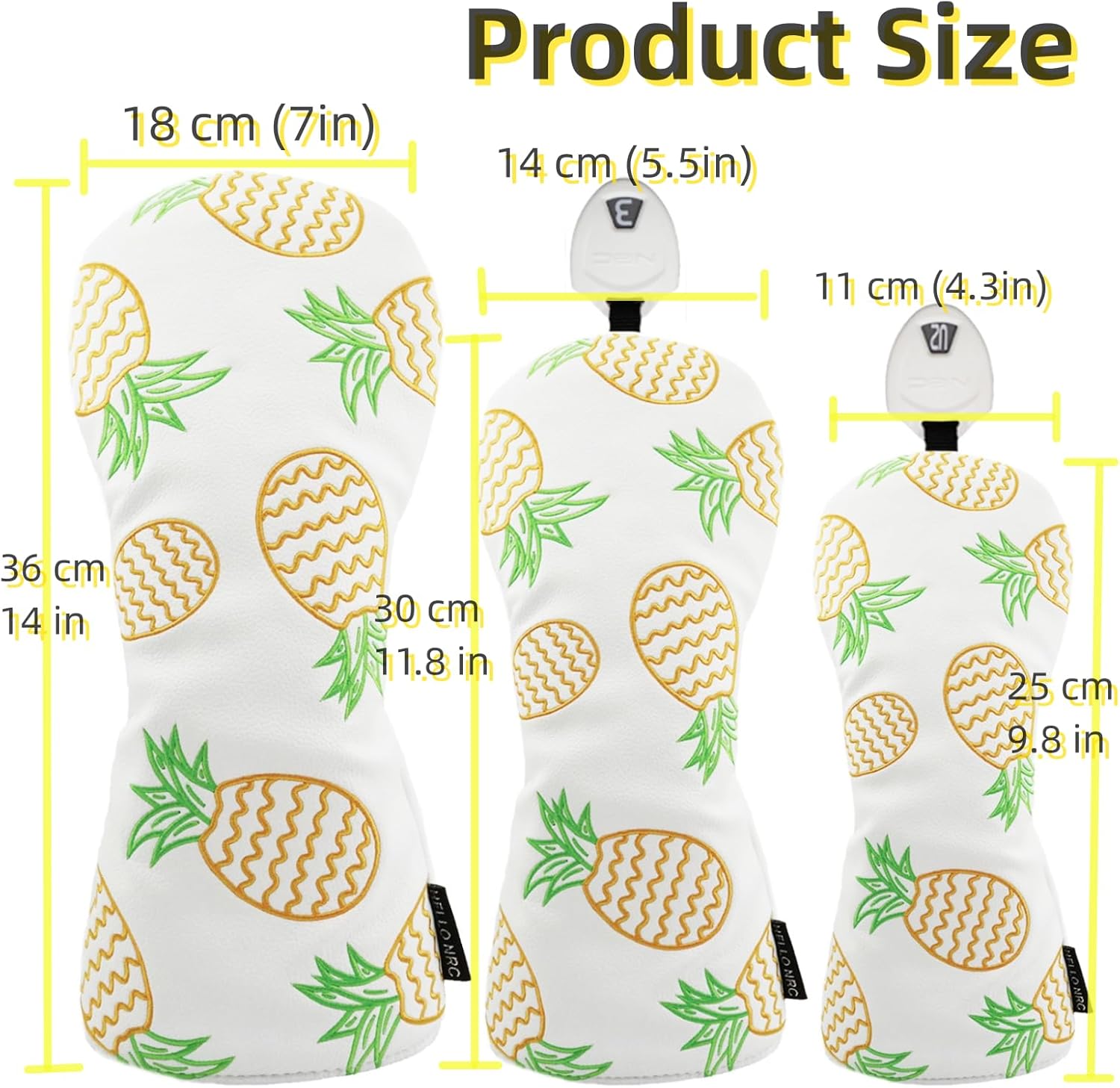 Pineapple Golf Headcovers Set of 3 Driver Fairway Hybrid Covers,Synthetic Leather Rotatable Headcovers for Woods and Driver,3pcs Unisex White or Yellow Golf Club Head Covers