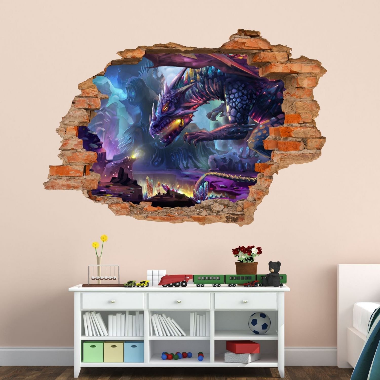 097 - Adesivo da parete a forma di drago fantasy, 5 misure, ideale per la cameretta dei bambini, viola., 1250 x 870 mm