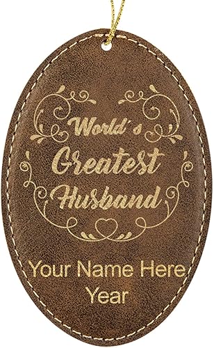 LaserGram Personalized Christmas Ornament, World's Greatest Husband, Faux Leather, Custom Laser Engraved Gift Idea (Oval Shape, Rustic)