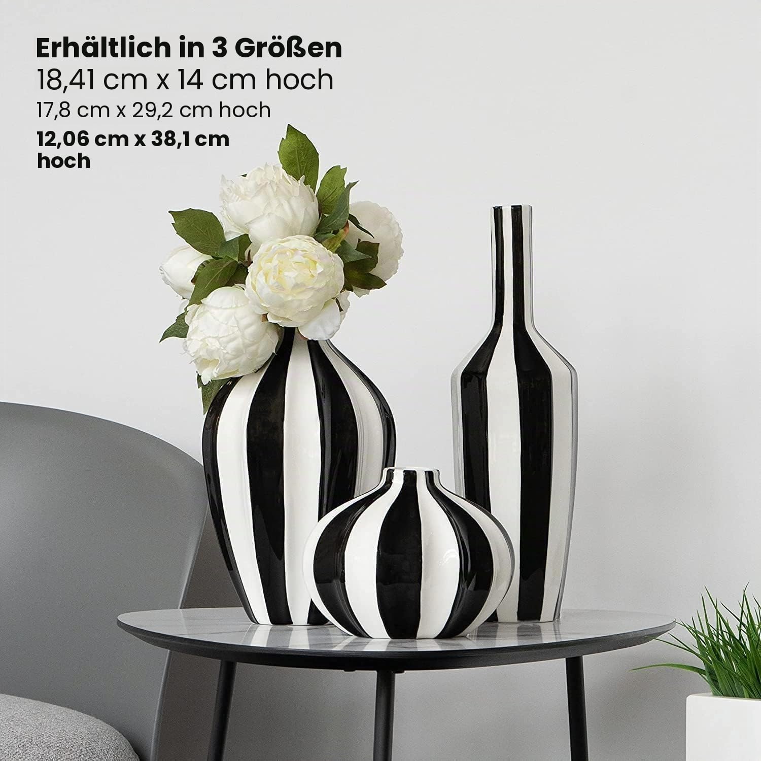 Torre & Tagus Vase, Keramik, Schwarz/Weiß