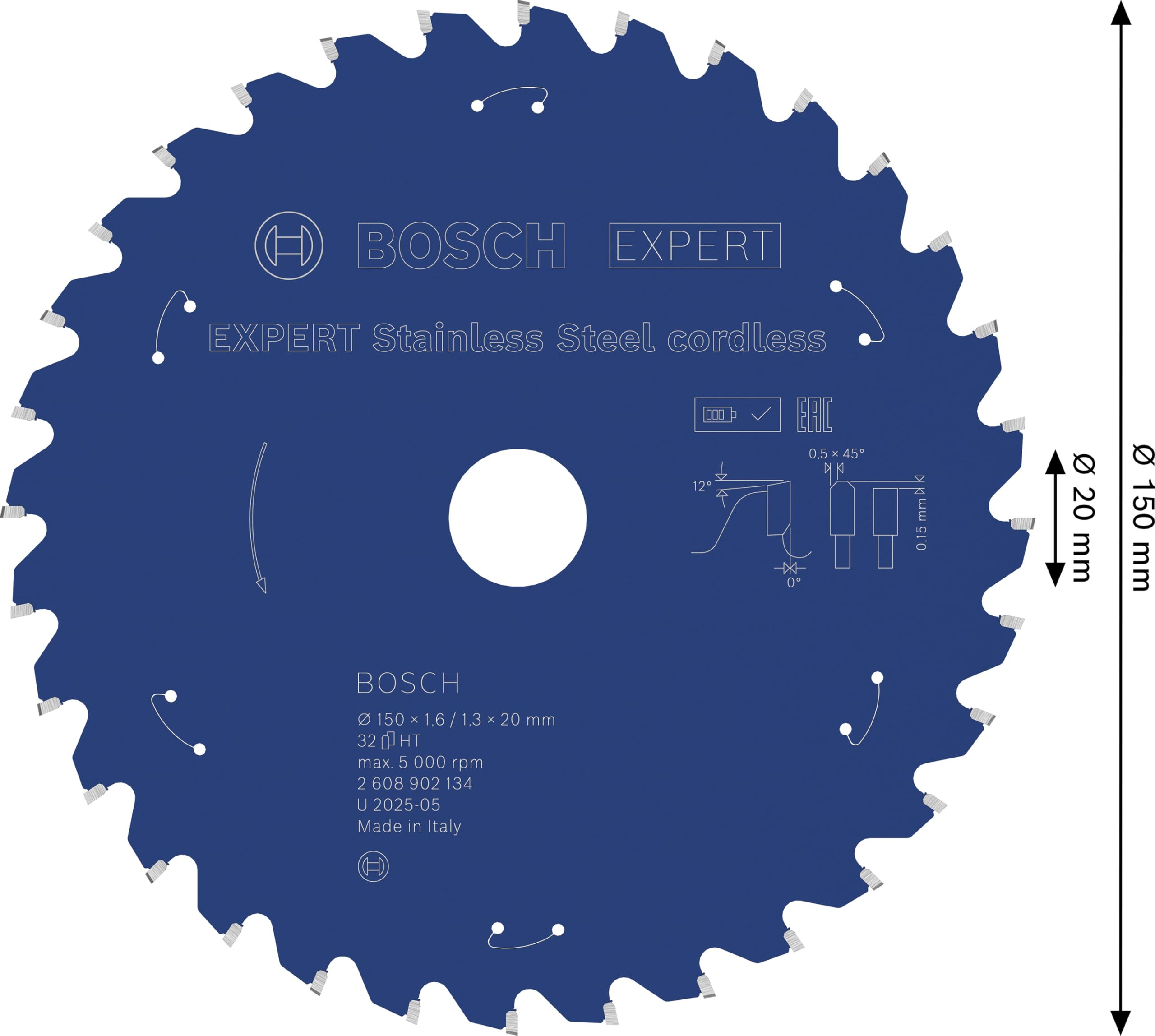 Bosch 1x EXPERT Stainless Steel cordless Kreissägeblatt für Metallsägen (für Edelstahl, Ø mm, Professional Zubehör Akku-Metallkreissäge)