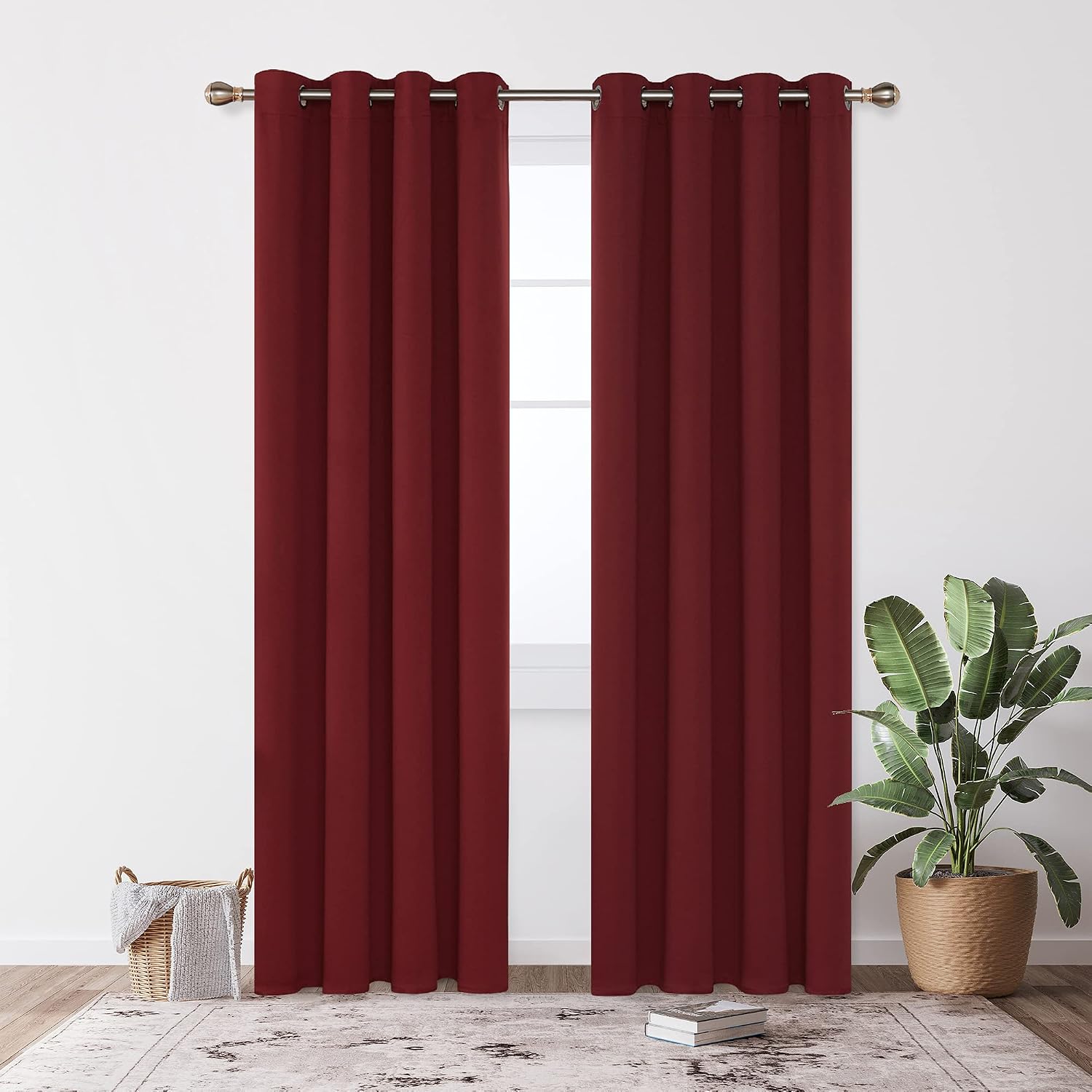 Deconovo Super Soft Ring Top Curtains Thermal Insulated Blackout Eyelet Curtains for Girls Room 55x96 Inch Two Panels Red - Image 3