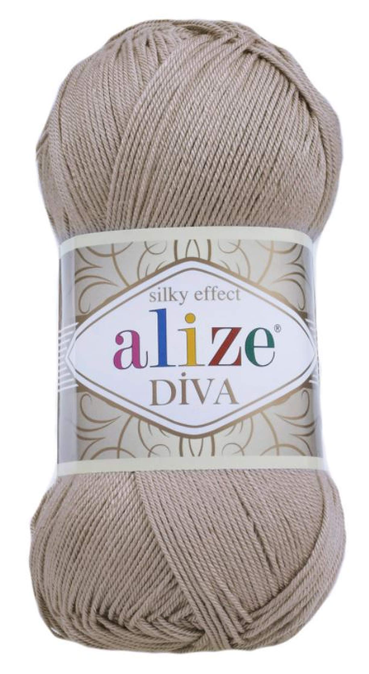 alizeDiva Silk Effect 100% Microfiber Acrylic Sport Yarn 1 Ball skeins 100gr 383yds Color (167 - Beige)