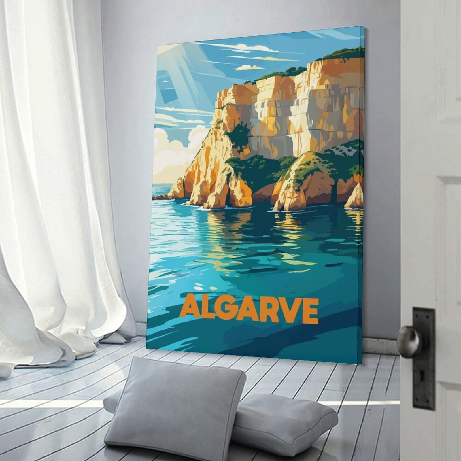 Junmoney Algarve Coastline Travel Canvas Wall Decor 16x24inch(40x60cm), for Calm Bedrooms, Home Corners Or Flats, An Easy Wall Refresh for Bedrooms