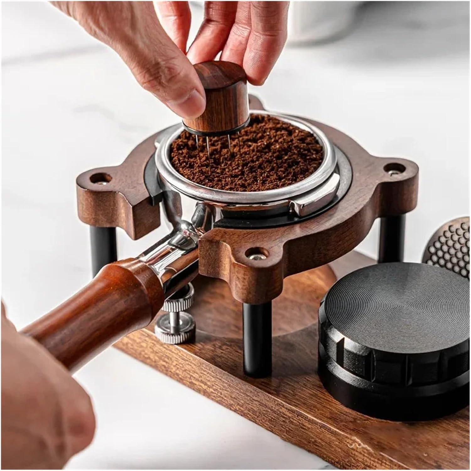 MeLphi Multifunctional Italian 51-58mm Coffee Solid Wood Pressed Powder Base Adjustable Horizontal Powder Box Powder Base