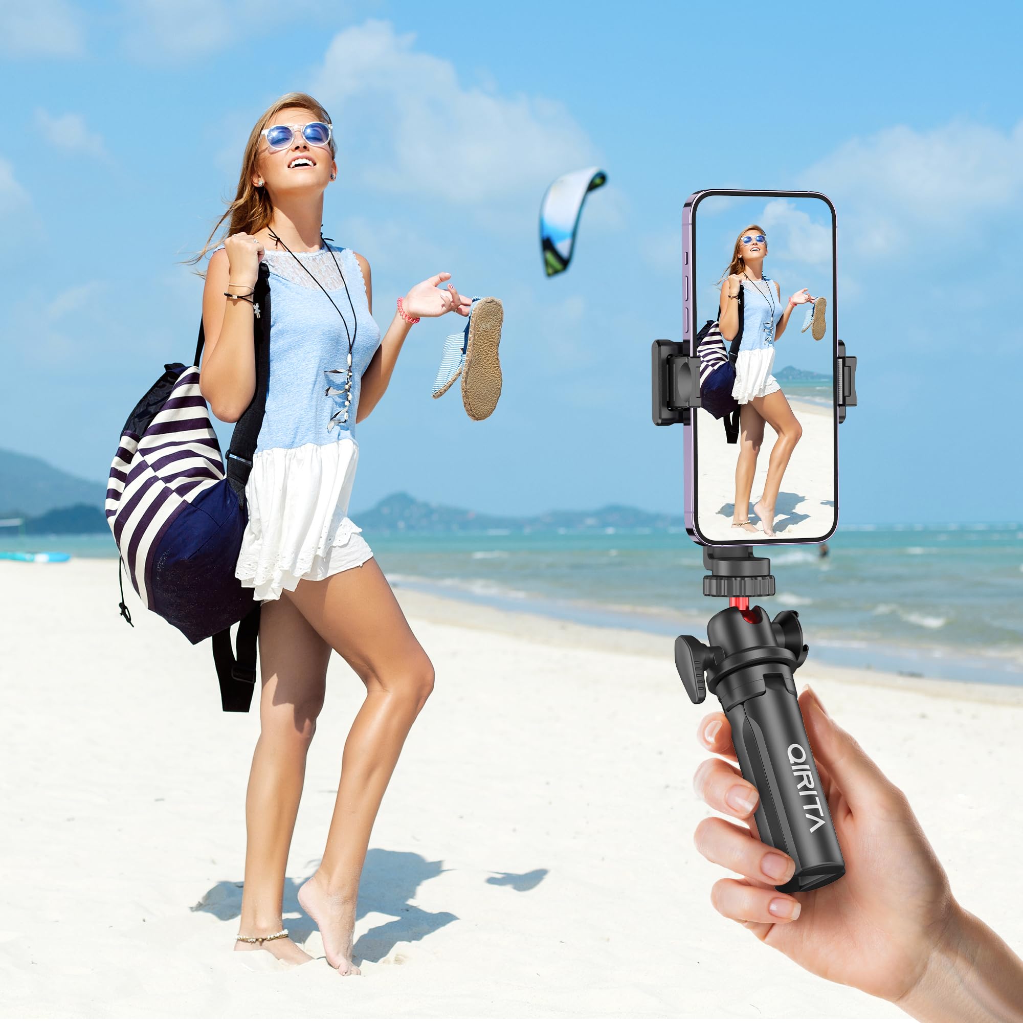 Mini Treppiede per Telefono Cellulare, Tripode Fotocamera 360° Rotazione, Stabilizzatore Smartphone con Cold Shoe & Vite 1/4", Cavalletto Portatile Compatibile con iPhone/Android/Fotocamera/Gopro