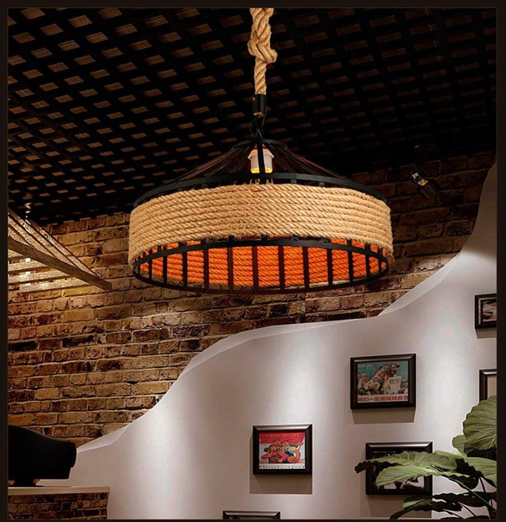 Przemysłowe lampy wiszące, vintage wyspy kuchenne wisząca oprawa oświetleniowa lampa sufitowa, metal i lina konopna klatka żyrandol wisząca lampa do domu wiejskiego jadalni, baru, restauracji