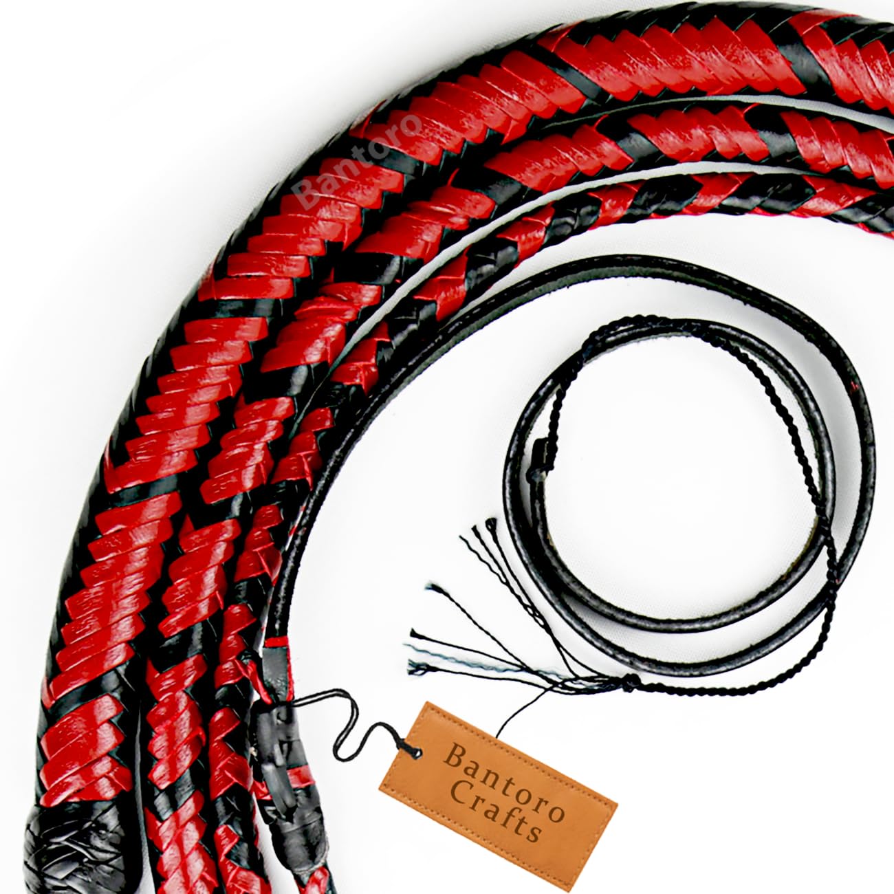 Nero e Rosso Pelle di Canguro Whip Equestre Frusta di Toro Pelle Robusto la Frusta Belly & Leather Bolster 16 Trecce Fili Pelle Intrecciata Bullwhip Fruste e frustini