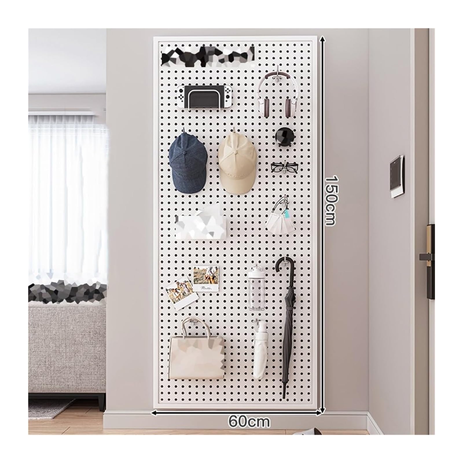 JINMLBO Pegboard Wall Organizer Kit, Metal Wall Mount Display Pegboard Panel with 10 Hook for Bedroom, Study, Office, Bathroom, Garage, Workbench Storage Board (Color : White, Size : 150x60cm)