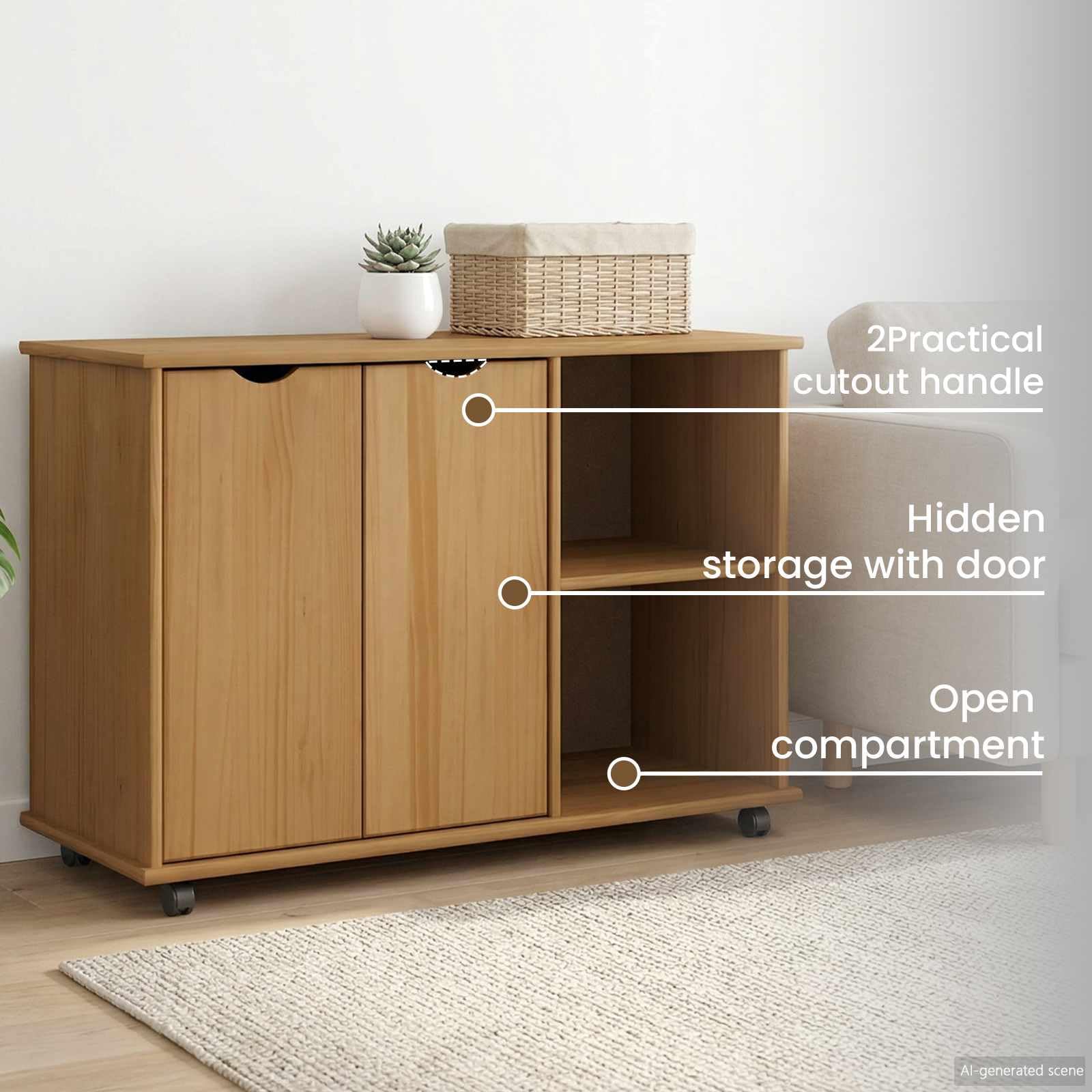 vidaXL Mobile con Ruote con Ruota Marrone Miele 100 x 39 x 65,5 cm, Armadio Minimalista Rettangolare, Mobile salvaspazio per Ufficio, Legno Funzionale e cassetti spaziosi