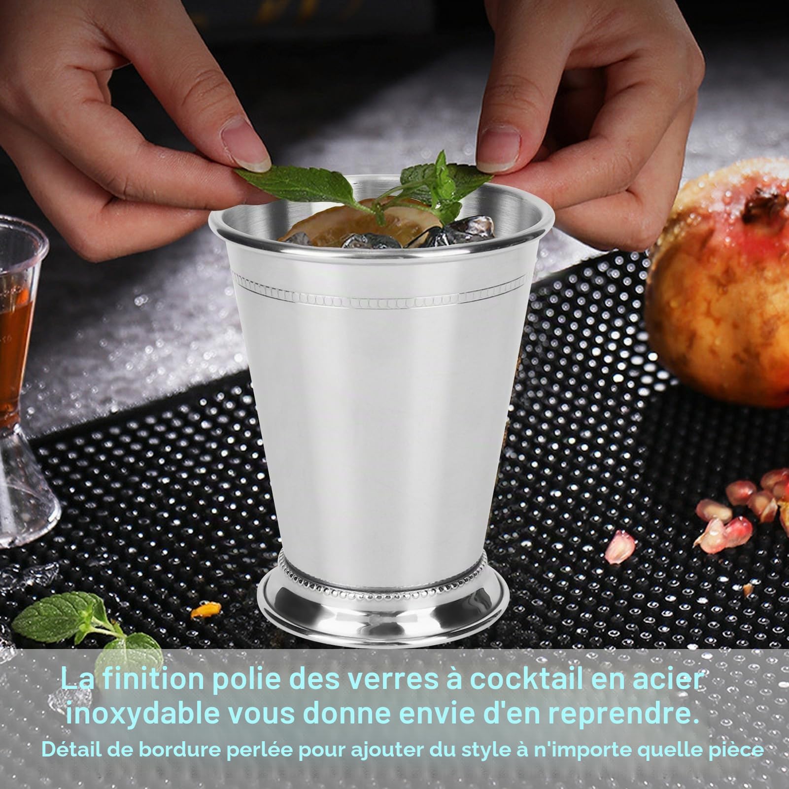 Lot de 3 tasses à cocktail Mint Julep, en acier inoxydable, mélangées pour boissons, bar, bière, doseur cocktail, verre doseur cocktail, 382,7 g/400 ml, 11.3x9.4cm / 4.4x3.7in