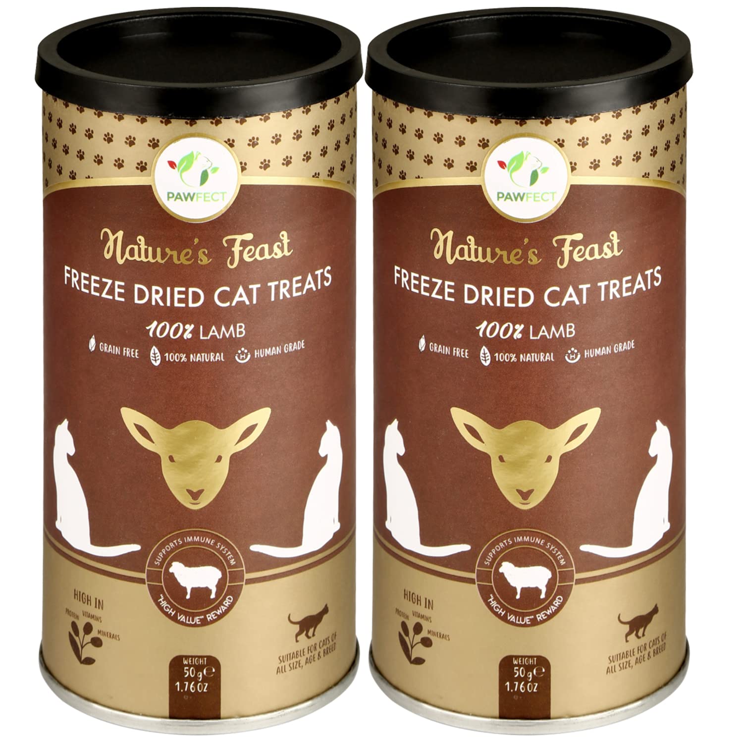 Pawfect Treats Nature's Feast Freeze Dried Cat Treats | 100% Natural Lamb Treat | Single Ingredient | Grain Free | Training Treat | Food Topper for Cats - Pack of 2 (100G/3.52Oz),All Life Stages