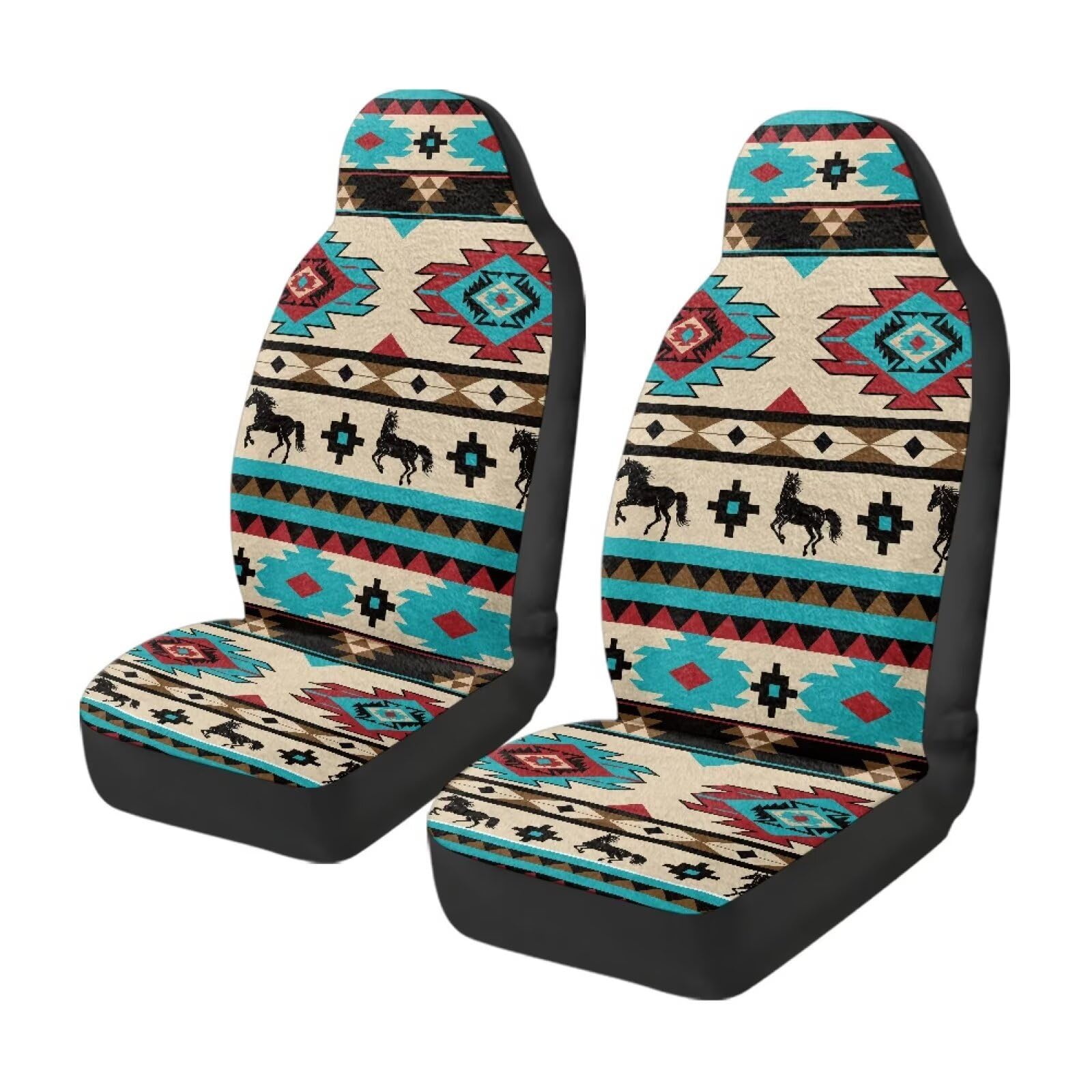 Pferde Autositzbedeckungen für Vordersitze Navajo Aztec Soft Automotive Sitzkissen Abdeckungen Flannel Auto Innenraum Zubehör Kompatibel mit SUV, Limousine