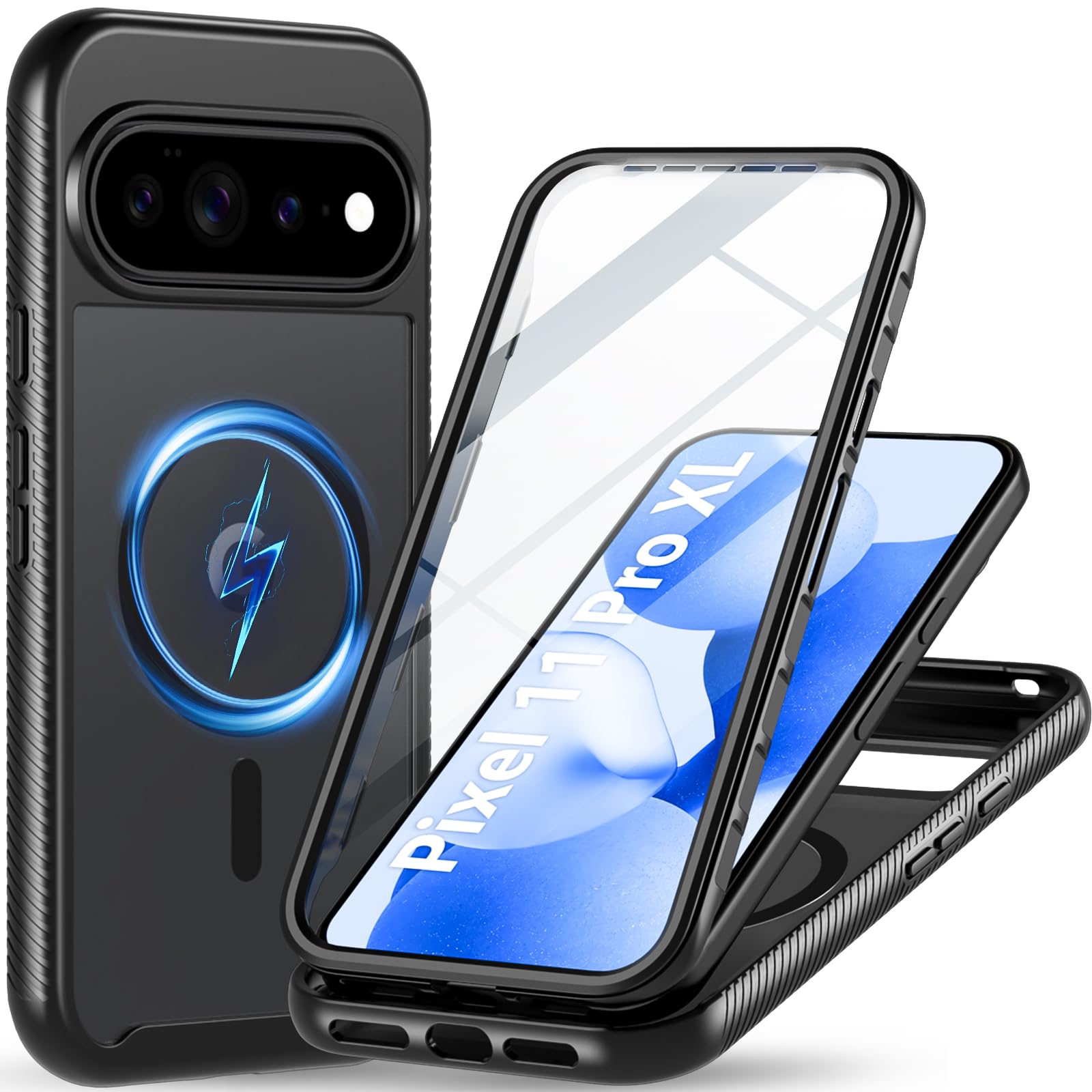 Hensinple for Pixel 11 Pro XL/10 Pro XL Case,360 Full-Body Protective,Black | Built-in Screen Protector,Front-and-back Coverage,Fit for MagSafe,Translucent Matte Finish,Non-slip,Easy installation Global Recycled Standard Global Recycled Standard Global Recycled Standard