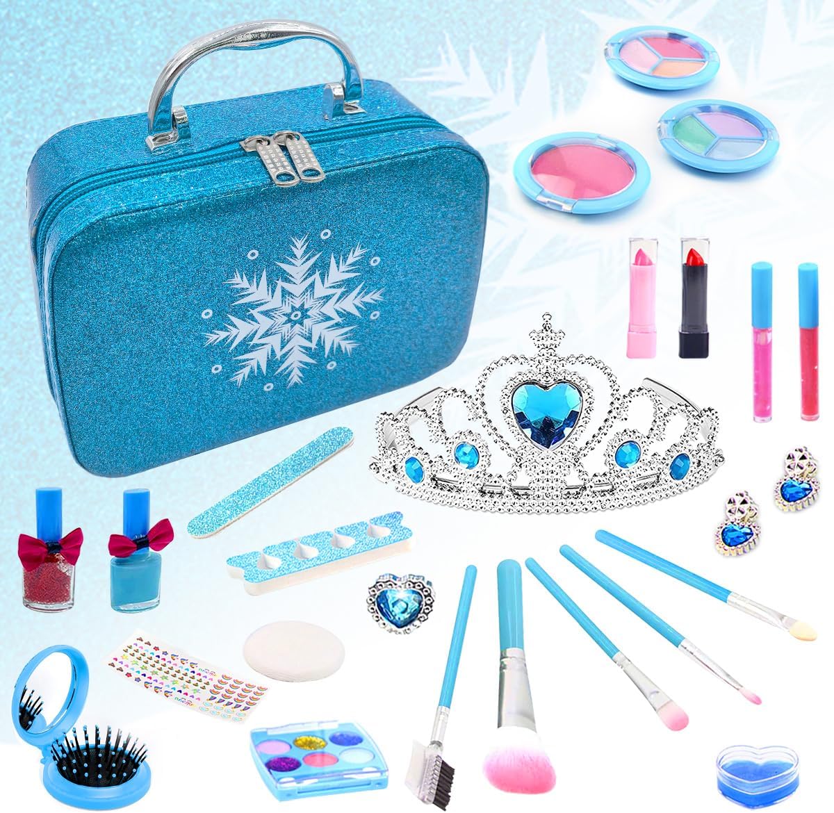 Kids Makeup Kit for Girls, 25 Pcs Real Washable Makeup Set, Frozen Makeup Toy Gift for Kids Age 4-8 Year Old