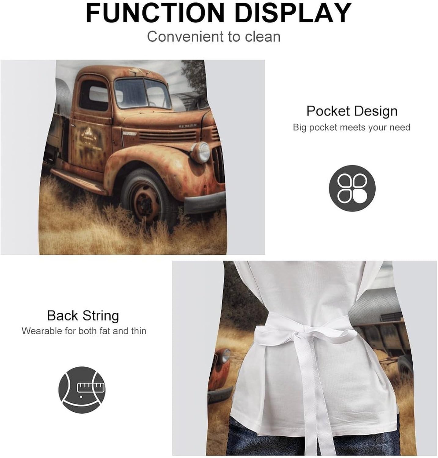 Old Truck Car Apron for Women Men,Personalized Waterproof Chef Apron With Pocket,Funny Custom Aprons for Kitchen Cooking Restaurant Oktoberfest