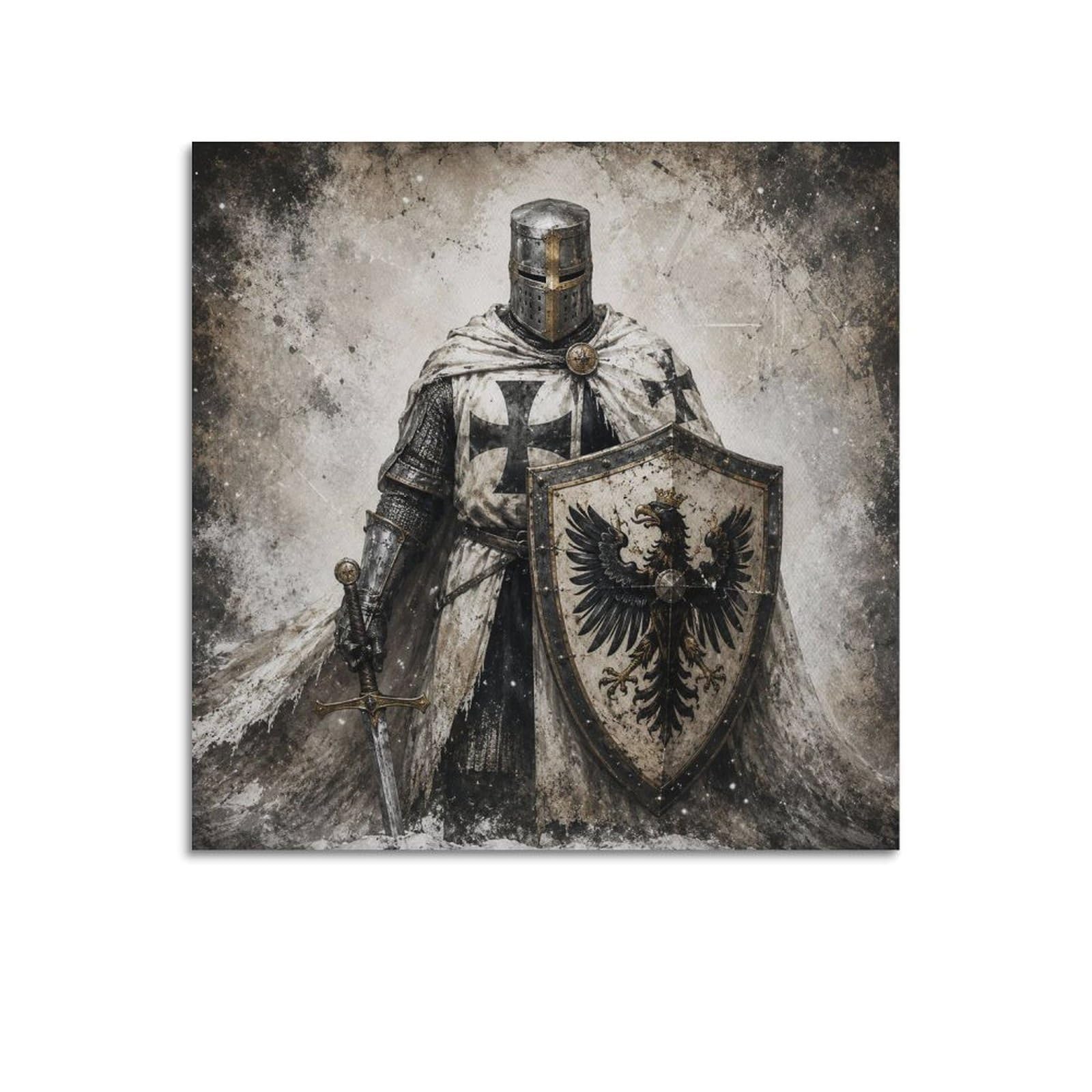 XKUGA Teutonic Knight Eagle Shield Medieval Plate Armor Poster Modern Decorative Canvas Prints - Ideal Wall Art for Family, Man Cave, Game Room, Boys & Girls Bedroom 16x16inch(40x40cm)