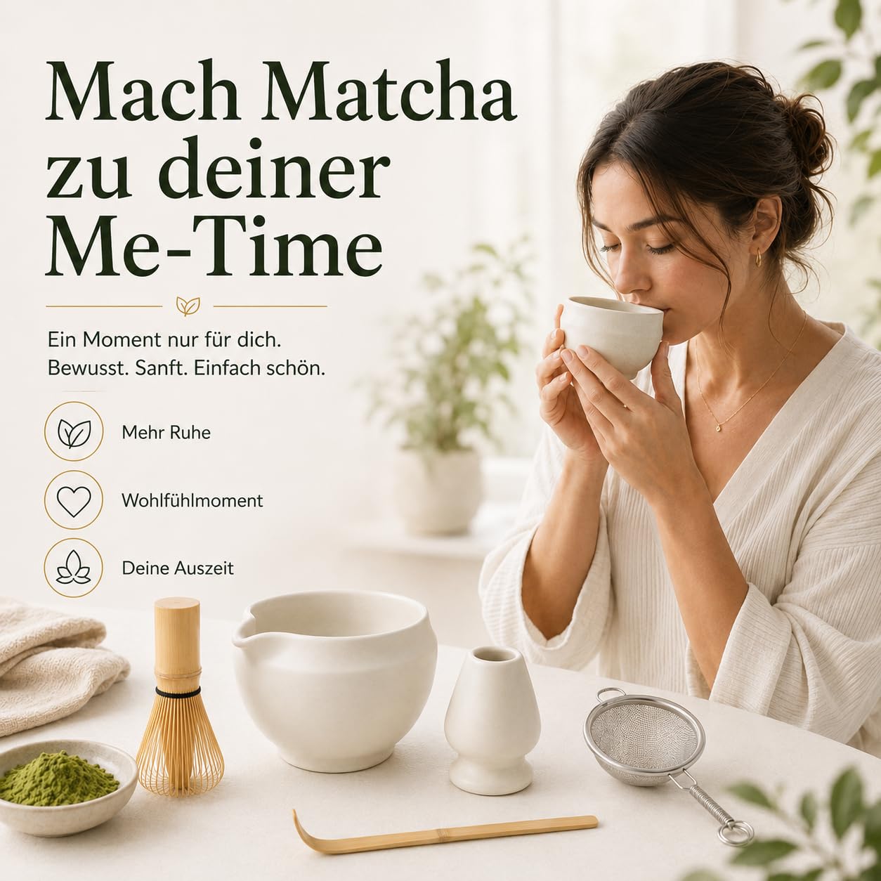 Set da 5 pezzi con ciotola per matcha, frusta in bambù, supporto per scopa, cucchiaio e setaccio, accessori per la preparazione tradizionale del matcha, regalo per gli amanti del matcha
