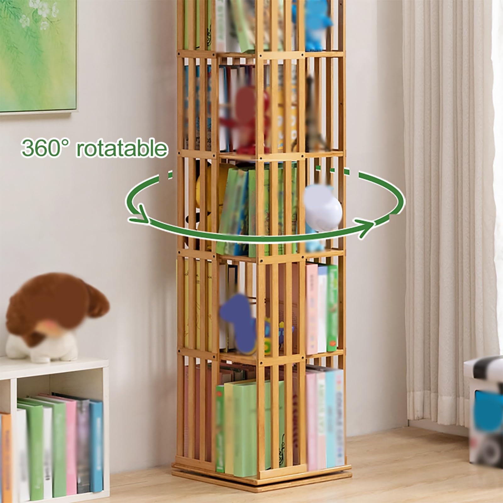 Amazon｜ZYZSY 回転式ディスプレイ本棚、竹製回転式収納、360度表示