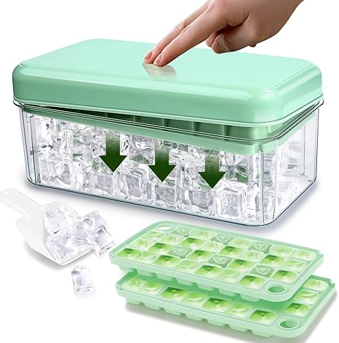longzon Bandeja para cubitos de hielo con tapa y contenedor, mini bandejas para cubitos de hielo para congelador, 60 piezas, molde para cubitos de