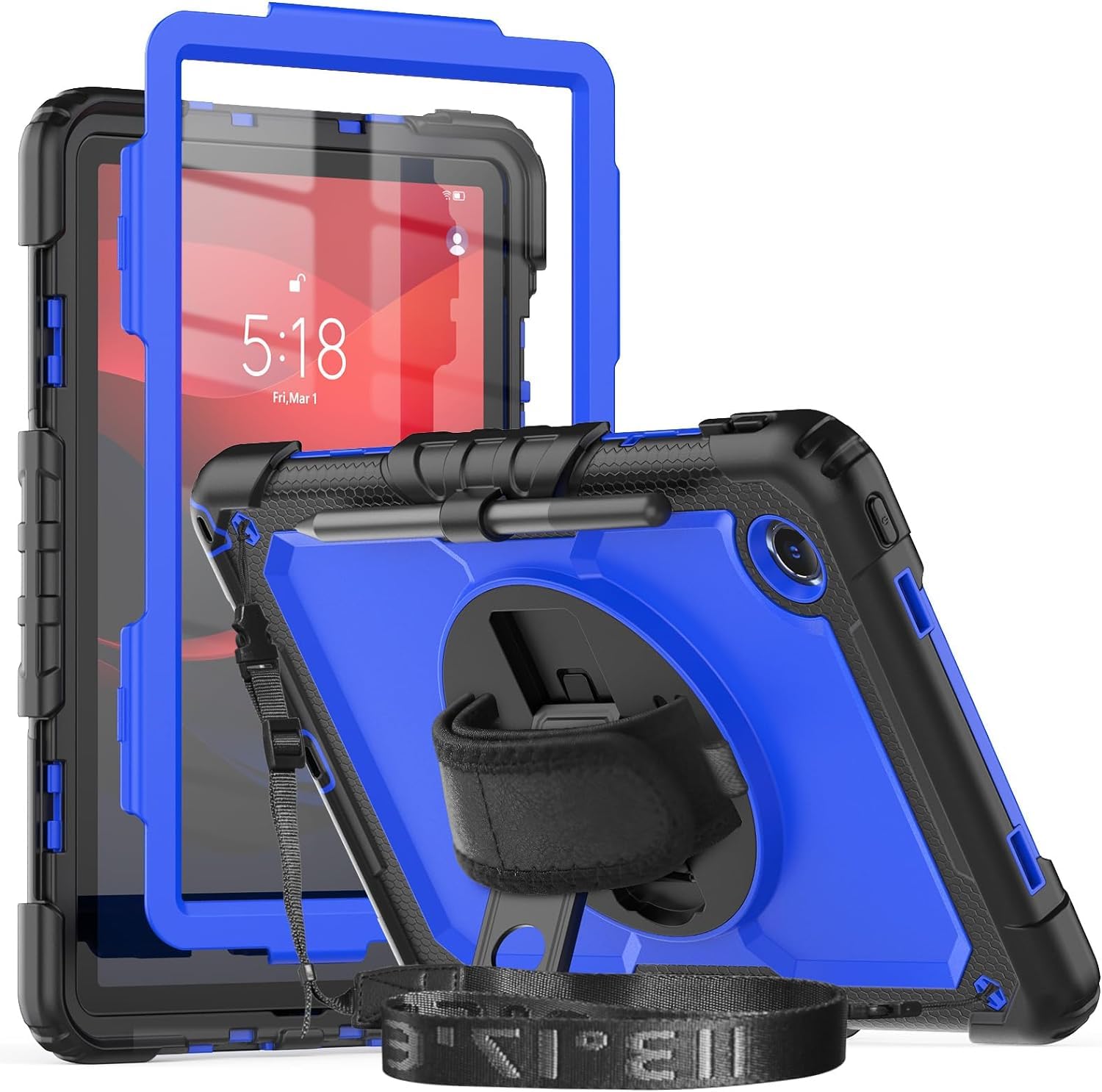 Herize Case for Lenovo Tab M11 Tablet 11 Inch 2024 with Screen Protector&Hand Shoulder Strap TB330FU/TB330XU Shockproof Rugged Protective Cover W/Stand for Lenovo Xiaoxin Pad For Kids | Blue
