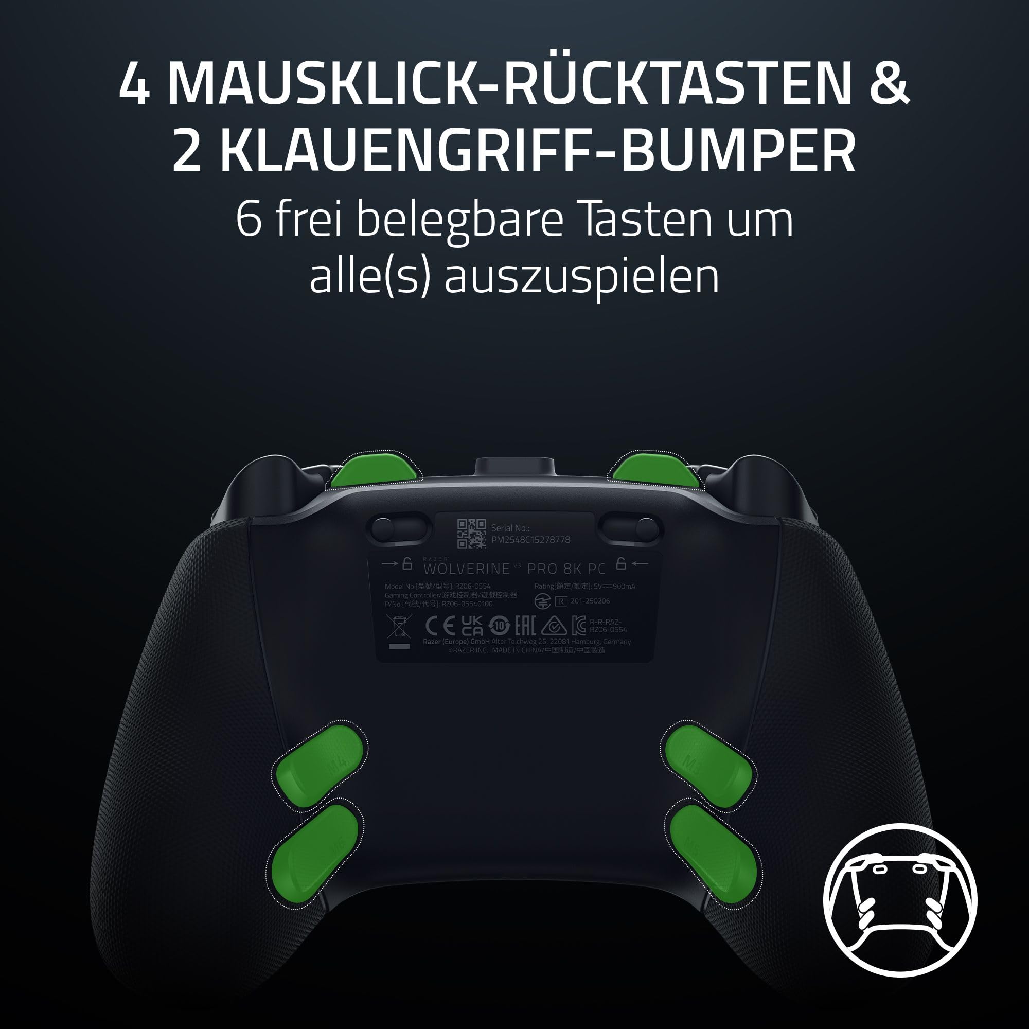 Razer Wolverine V3 Pro 8K PC Kabelloser E-Sport-Controller Schwarz 8K Hz HyperPolling TMR-Analogsticks