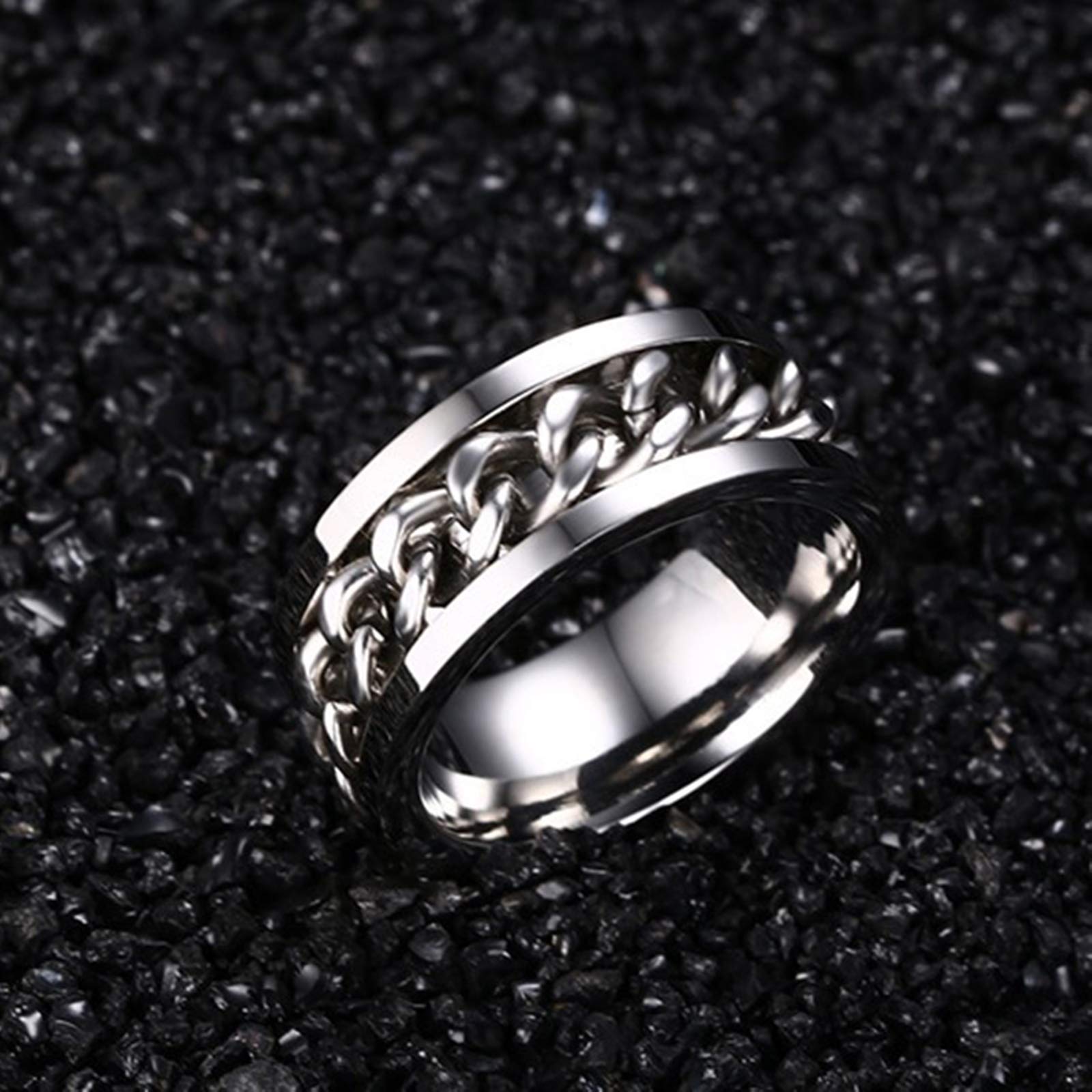KnSam 2 anelli di fidanzamento coppia con incisione, anello da donna in argento, catena larga 8 mm, argento