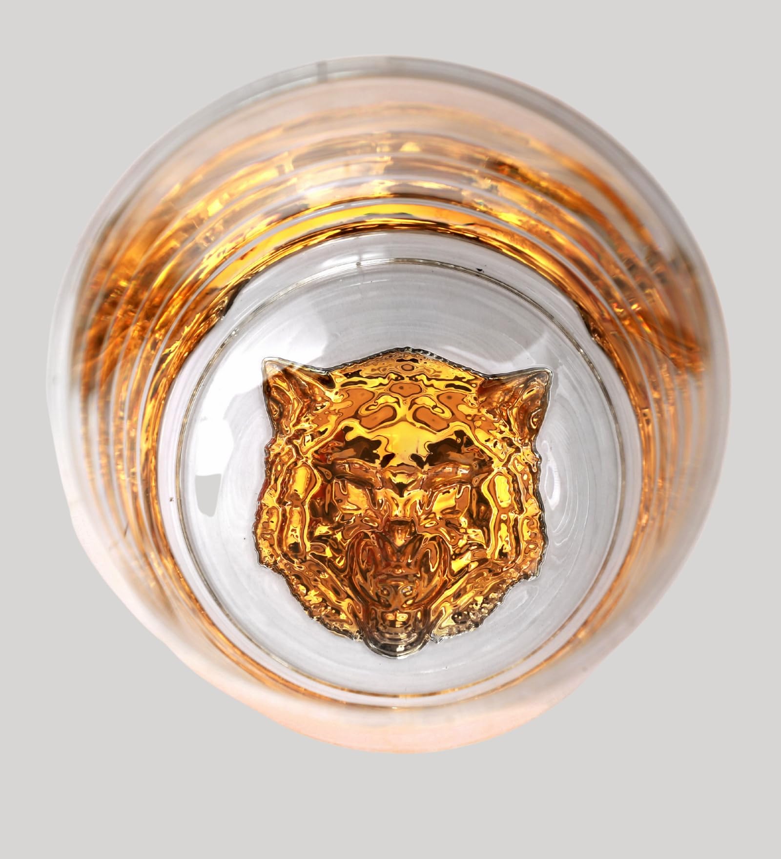 Melbify Wolf Whiskey Glass| Set of 1 | 300 ml |Animal Whiskey Glass| Golden Whiskey Glass| Premium | Unique| Big| Broad | Round Whiskey Glass with Thick Bottom