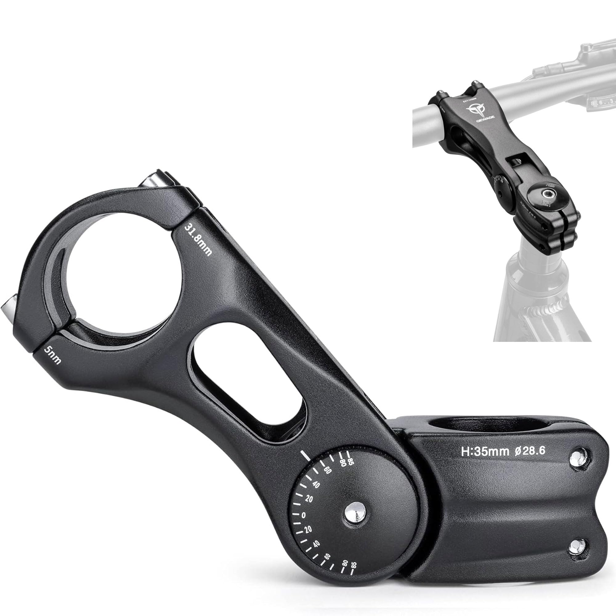 GEWAGE Fahrrad Vorbau Verstellbar,Fahrrad Vorbau Riser für 31,8 (1-1/4 Zoll) Lenker,Legierung Aluminium Fahrrad Vorbau Höhenadapter für die Meisten MTB, Rennräder, BMX,E-Bike