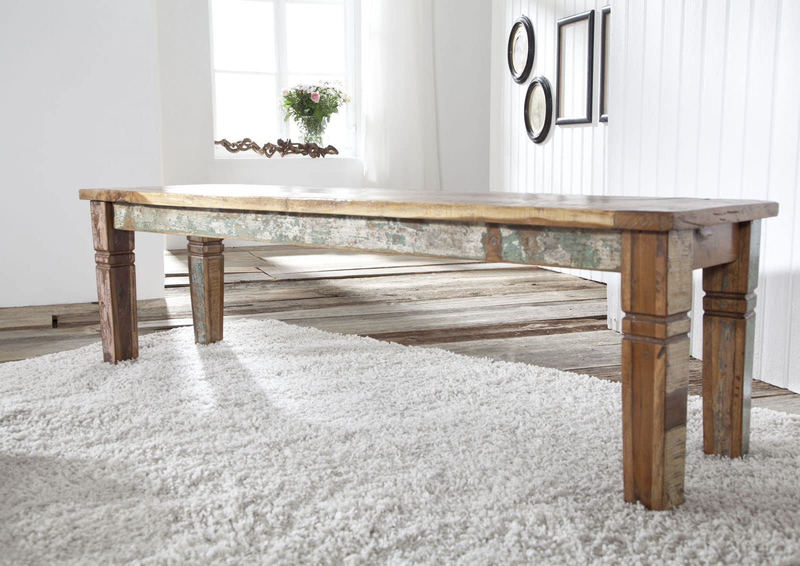 MASSIVMOEBEL24.DE Nature of Spirit #35 Panca in Legno Riciclato - Laccato/Multicolore 160x40x45