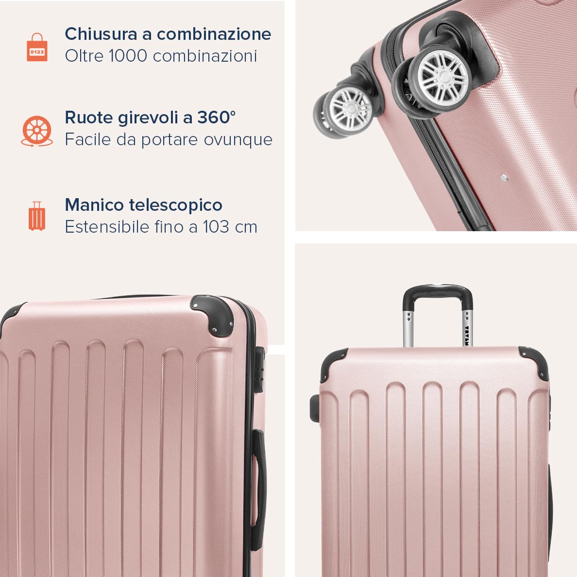 TRVLMORE Set Valigie Set 2 Valigie - Valigia Trolley - Set Trolley da Viaggio - Kit Valigie da Viaggio - Valige Set - Valigia per il Bagaglio a Mano e Valigia Grande - Rosa